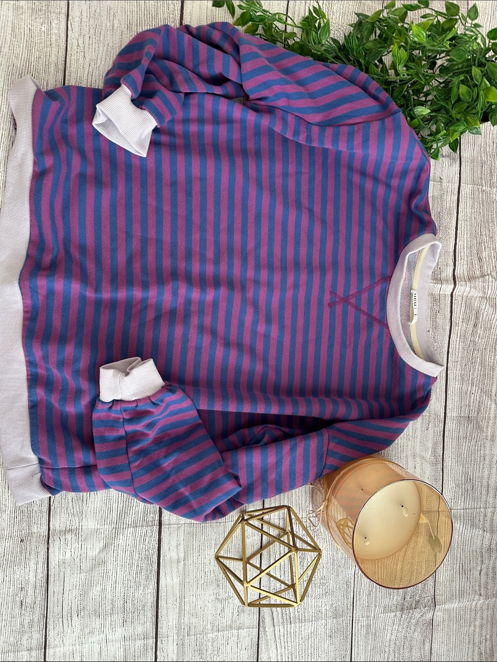 Striped Crewneck Sweatshirt - Purple & Pink